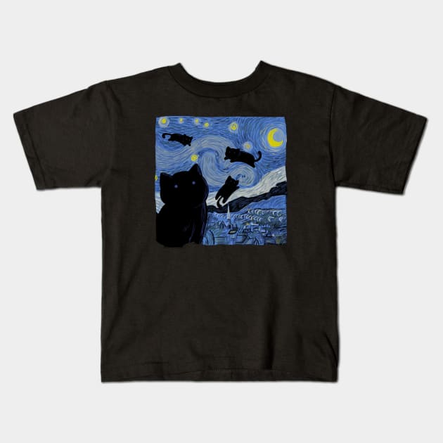 The Starry Cat Night Kids T-Shirt by Tobe_Fonseca